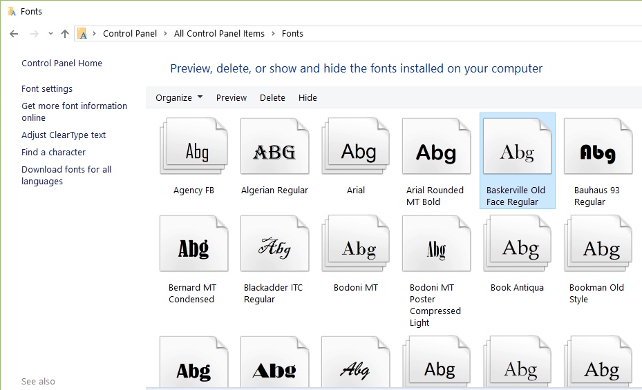 restore default fonts windows 10